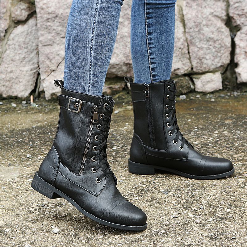 Ženski usnjeni ortopedski čevlji z okroglo konico in zadrgo ob strani👢-SI