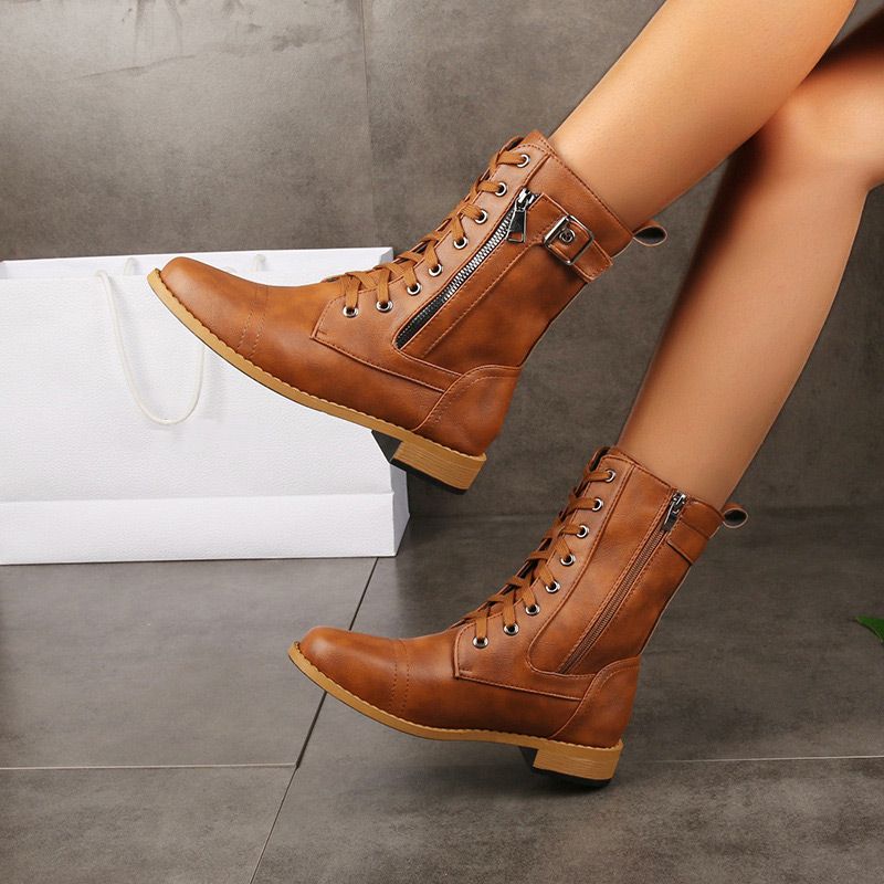 Ženski usnjeni ortopedski čevlji z okroglo konico in zadrgo ob strani👢-SI