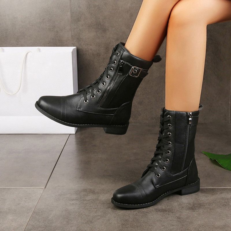 Ženski usnjeni ortopedski čevlji z okroglo konico in zadrgo ob strani👢-SI