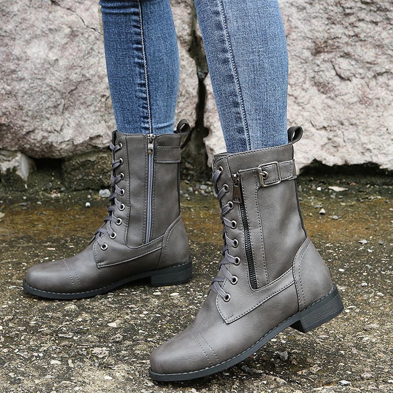Ženski usnjeni ortopedski čevlji z okroglo konico in zadrgo ob strani👢-SI