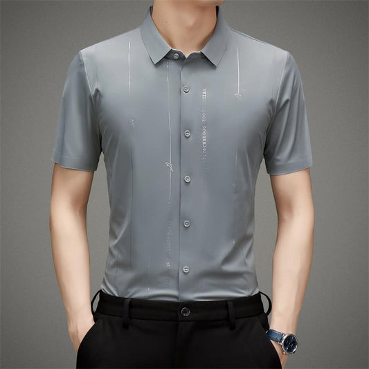 ❄️Camisa de seda helada de alta elasticidad y resistente a las arrugas para hombre-ES