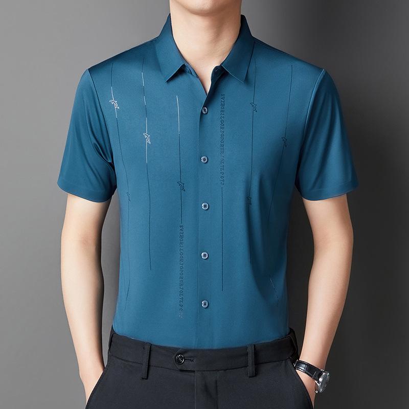 ❄️Camisa de seda helada de alta elasticidad y resistente a las arrugas para hombre-ES