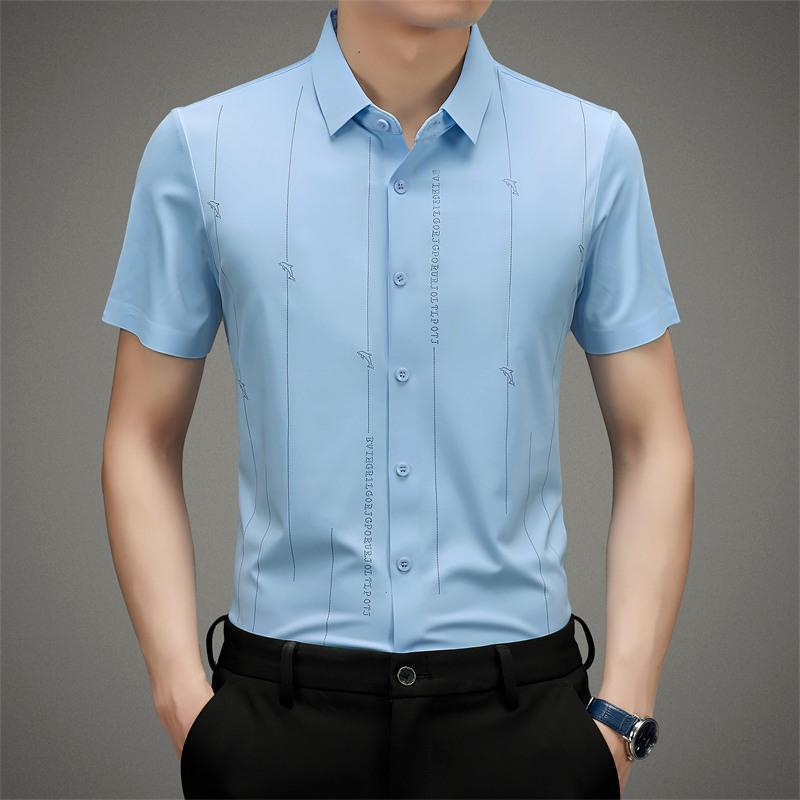❄️Camisa de seda helada de alta elasticidad y resistente a las arrugas para hombre-ES