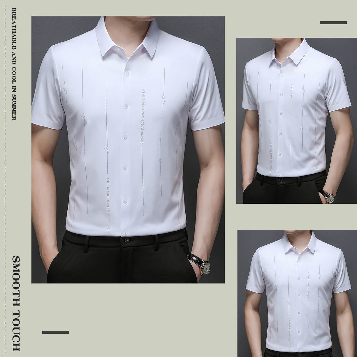 ❄️Camisa de seda helada de alta elasticidad y resistente a las arrugas para hombre-ES