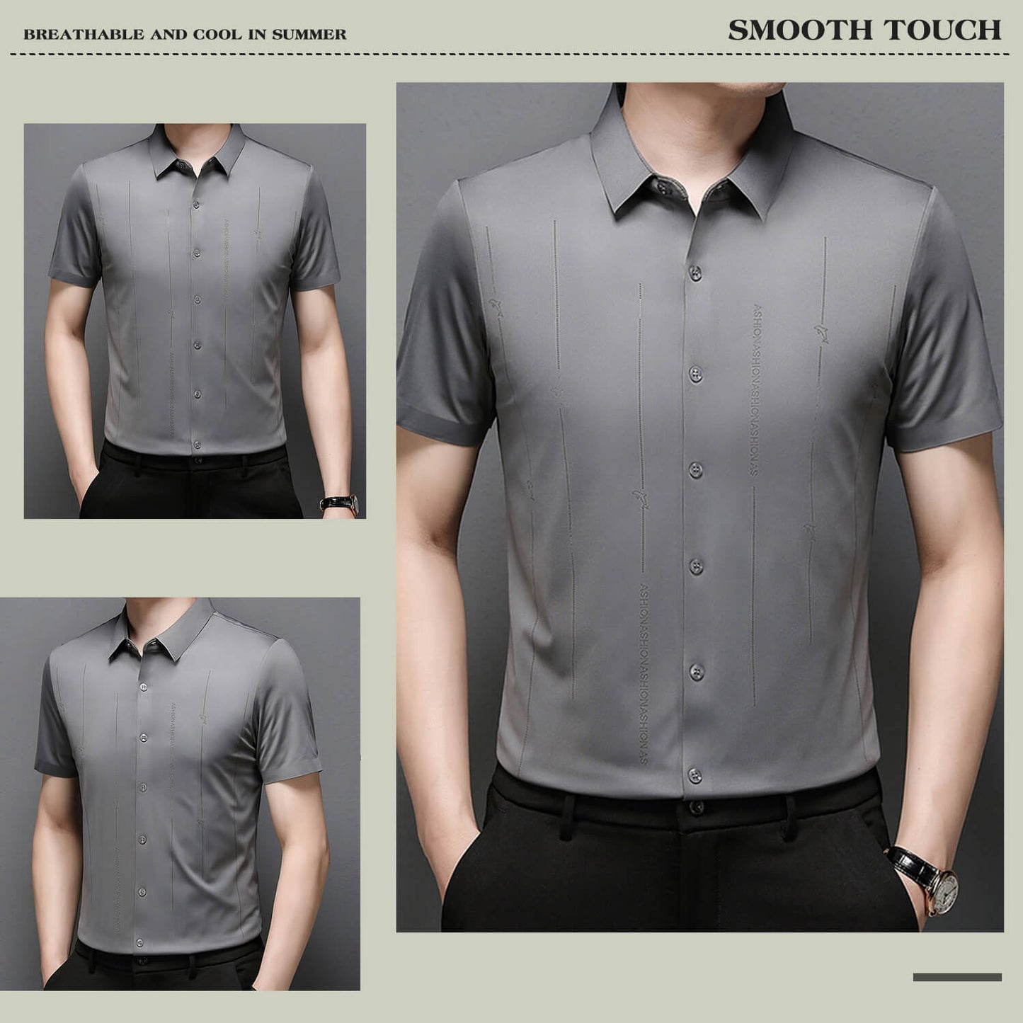 ❄️Camisa de seda helada de alta elasticidad y resistente a las arrugas para hombre-ES