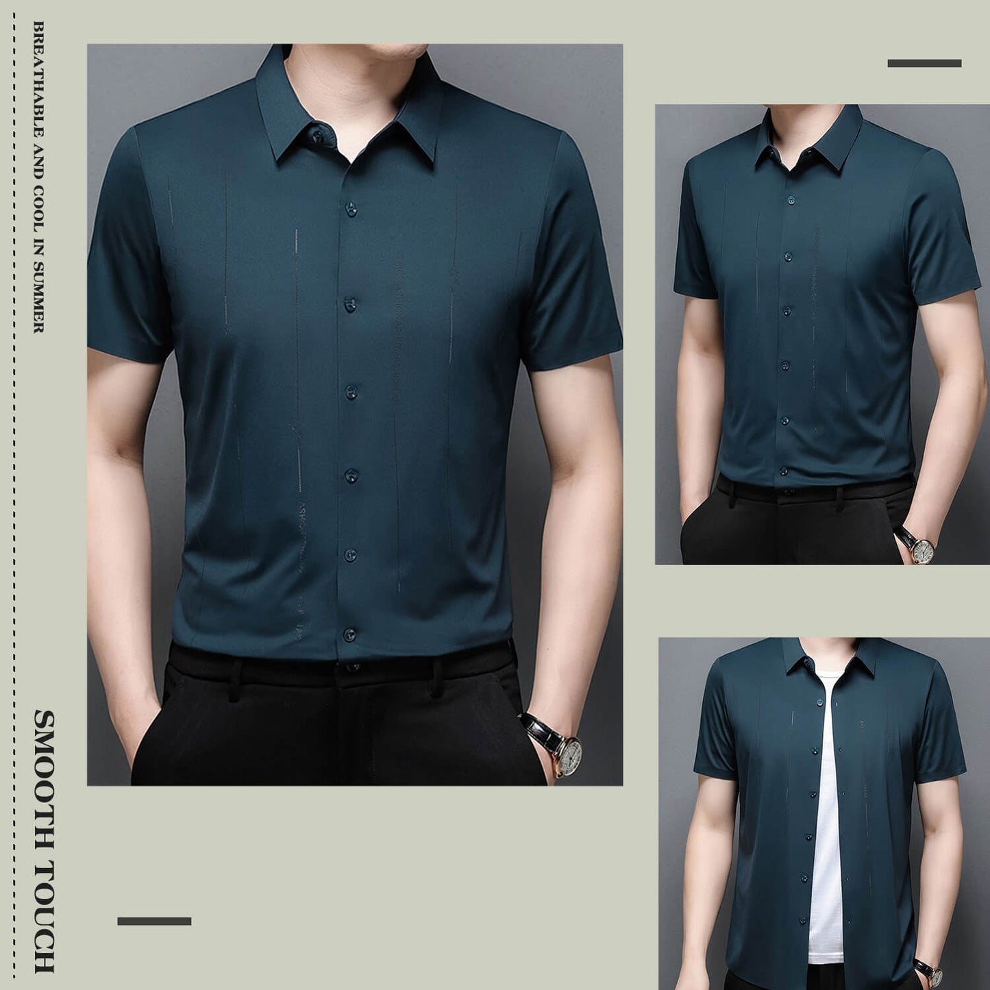 ❄️Camisa de seda helada de alta elasticidad y resistente a las arrugas para hombre-ES