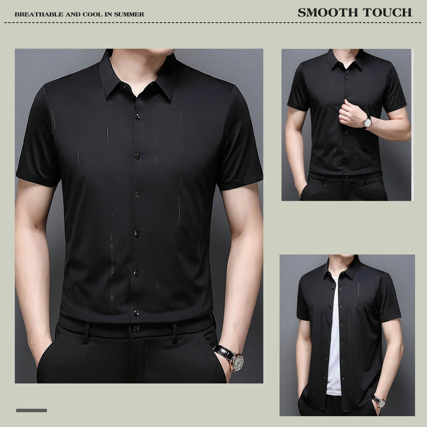 ❄️Camisa de seda helada de alta elasticidad y resistente a las arrugas para hombre-ES