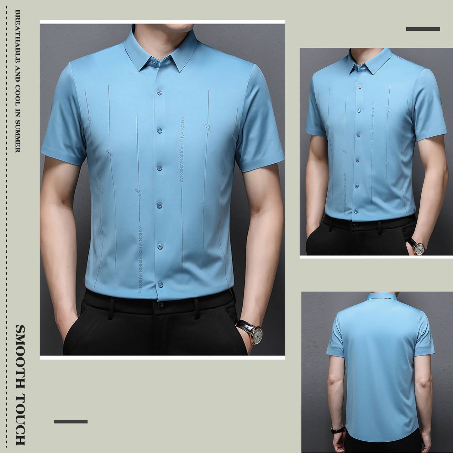 ❄️Camisa de seda helada de alta elasticidad y resistente a las arrugas para hombre-ES