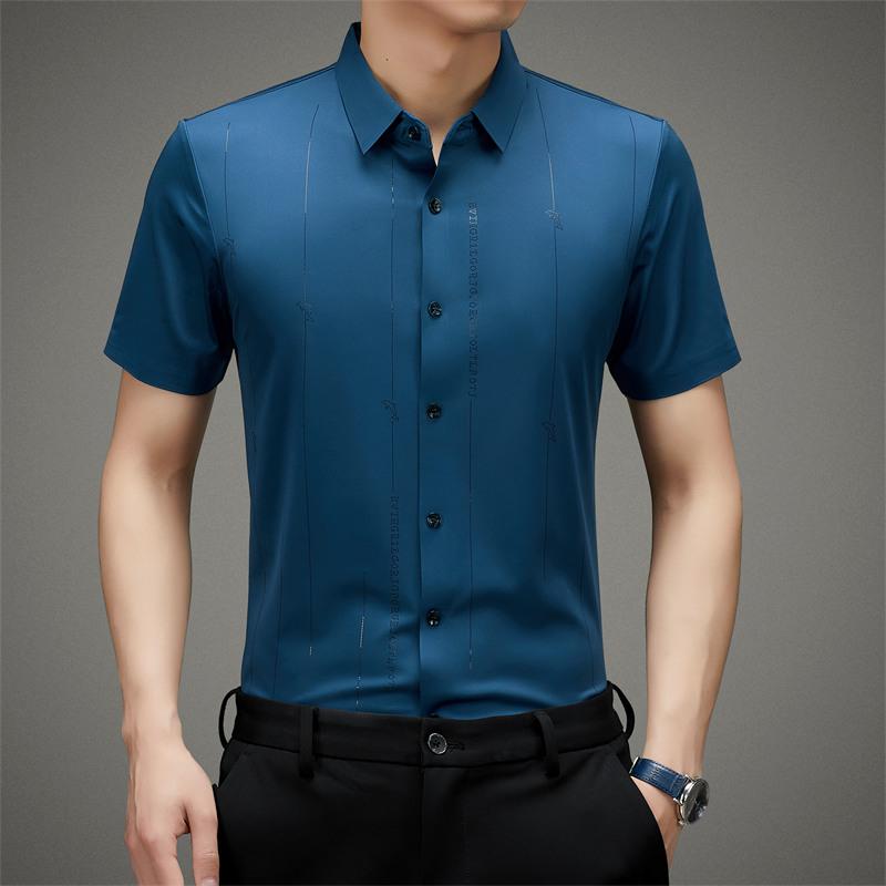 ❄️Camisa de seda helada de alta elasticidad y resistente a las arrugas para hombre-ES