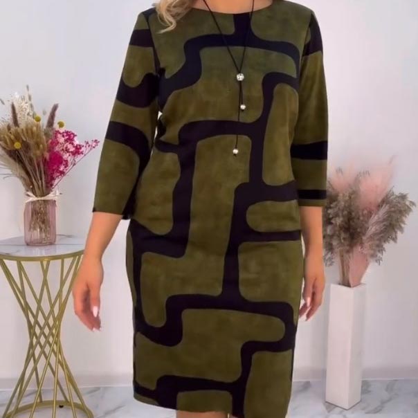Elegantna ženska obleka z okroglim izrezom-SI