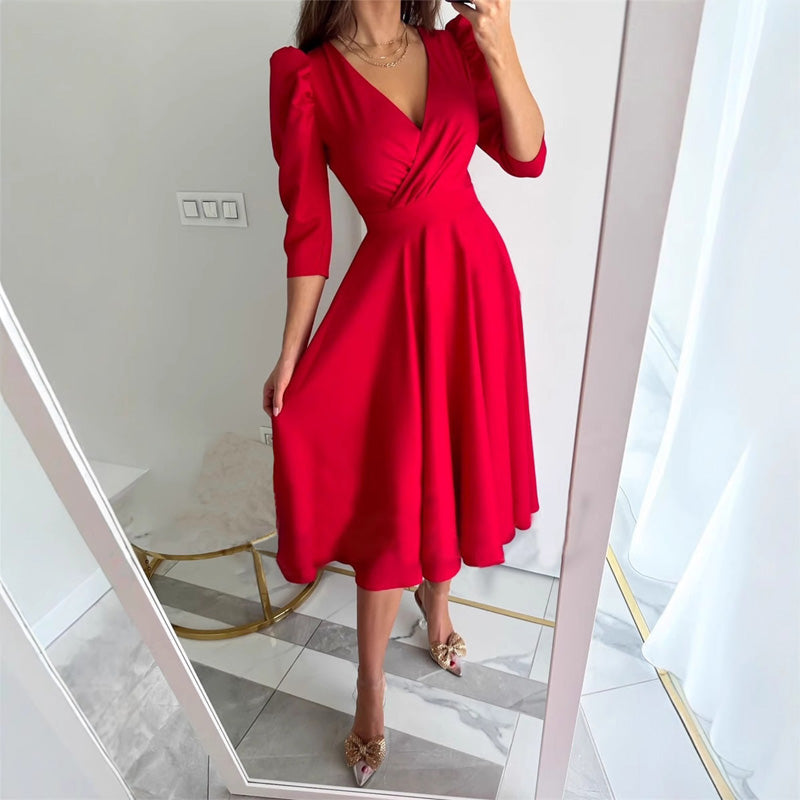 🌸Vestidos midi con cintura plisada para mujer-ES