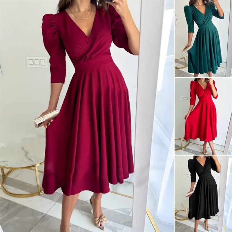 🌸Vestidos midi con cintura plisada para mujer-ES