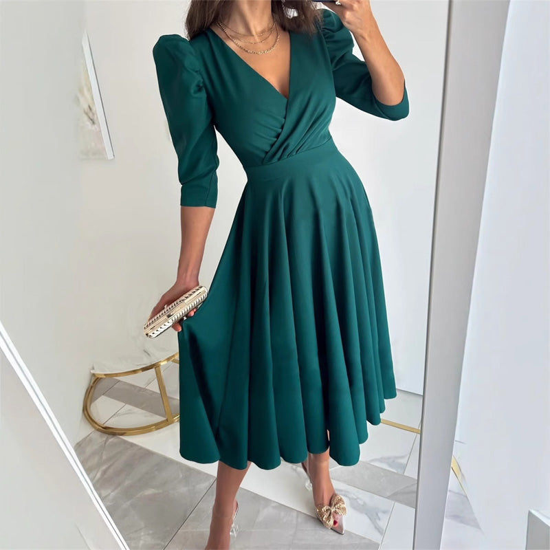 🌸Vestidos midi con cintura plisada para mujer-ES