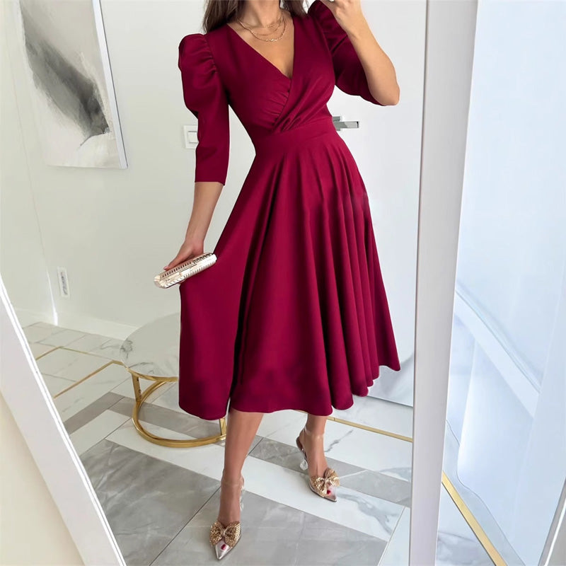 🌸Vestidos midi con cintura plisada para mujer-ES
