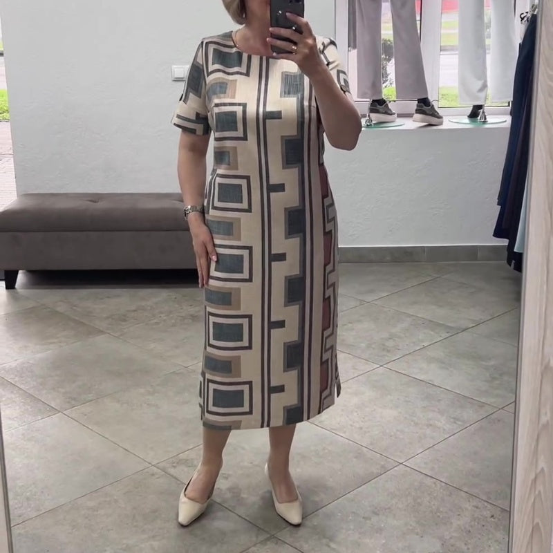Vestido casual de mujer con mangas cortas y escote redondo.-ES