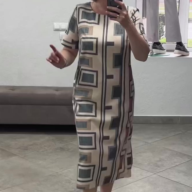 Vestido casual de mujer con mangas cortas y escote redondo.-ES