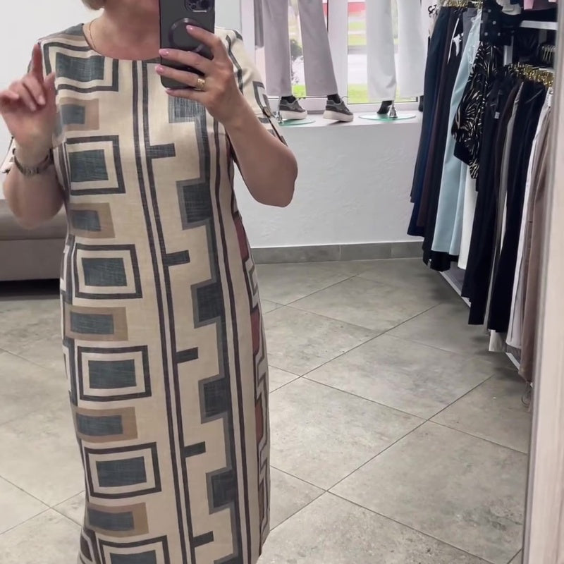 Vestido casual de mujer con mangas cortas y escote redondo.-ES