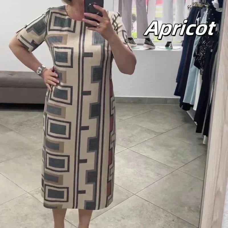 Vestido casual de mujer con mangas cortas y escote redondo.-ES