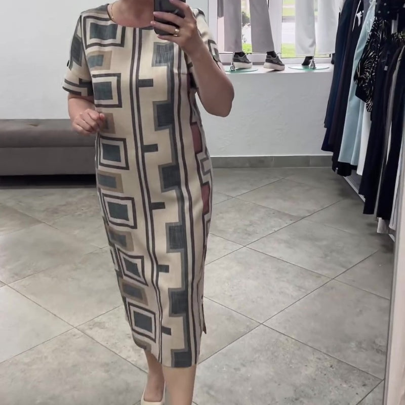 Vestido casual de mujer con mangas cortas y escote redondo.-ES