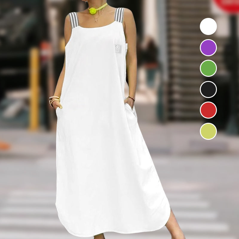 Vestido largo ancho de tirantes con bolsillos-ES