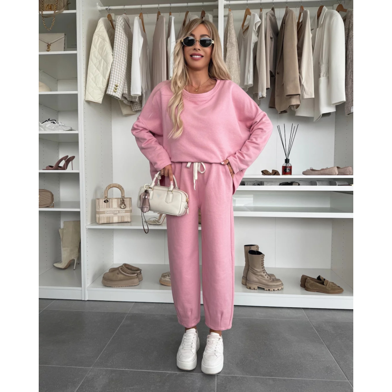 🌸Conjunto de 2 piezas de top sencillo de cuello redondo y pantalón ancho.-ES