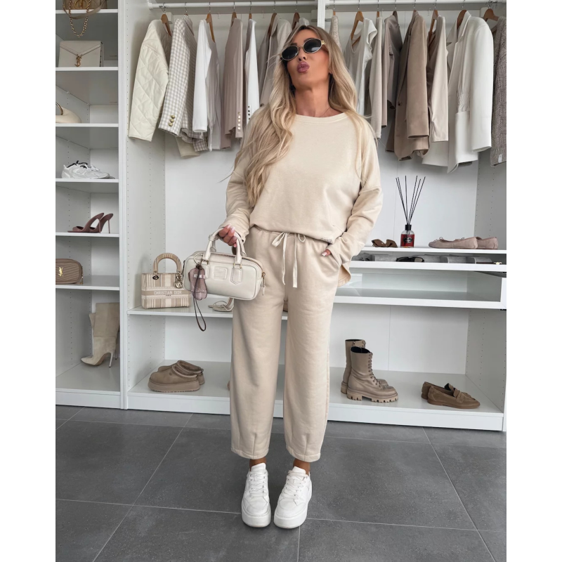 🌸Conjunto de 2 piezas de top sencillo de cuello redondo y pantalón ancho.-ES