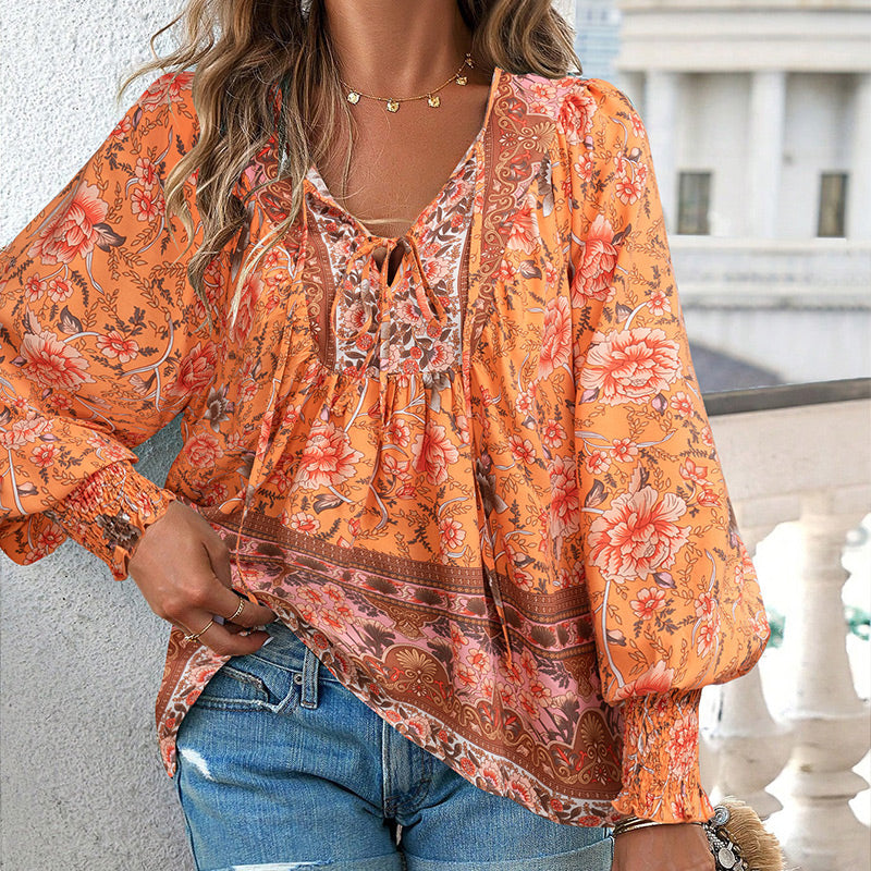 【S-2XL】🌺Camiseta estampada de manga larga con cuello en V para mujer-ES