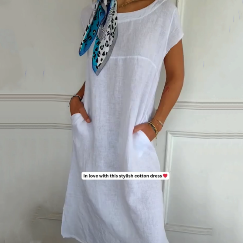 Nuevo en 2025! 🔥Vestido de lino para mujer con escote redondo y manga corta-ES