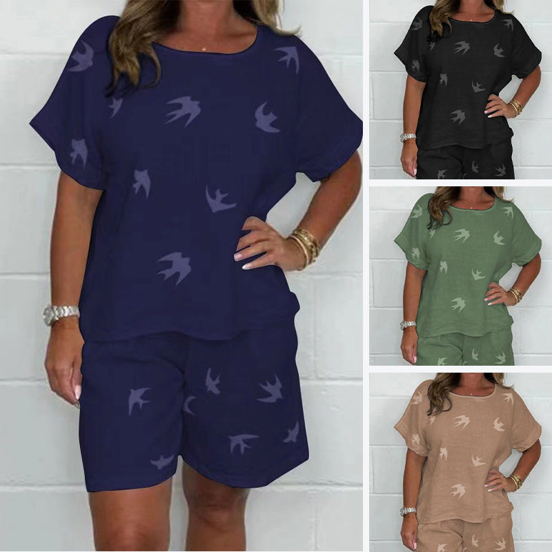 Traje casual cómodo de manga corta con estampado [S-3XL]-ES