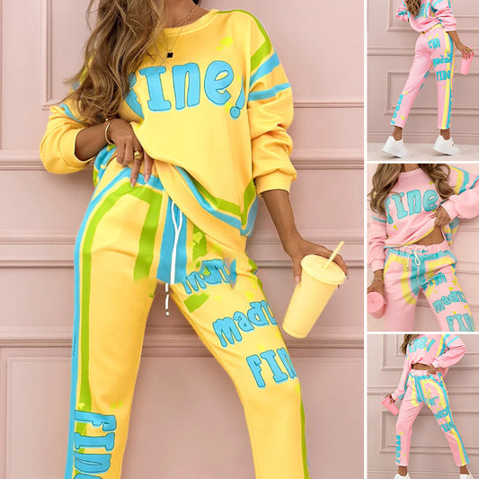 ✨Conjunto de chándal de mujer colorido: sudadera + joggers con estampado-ES