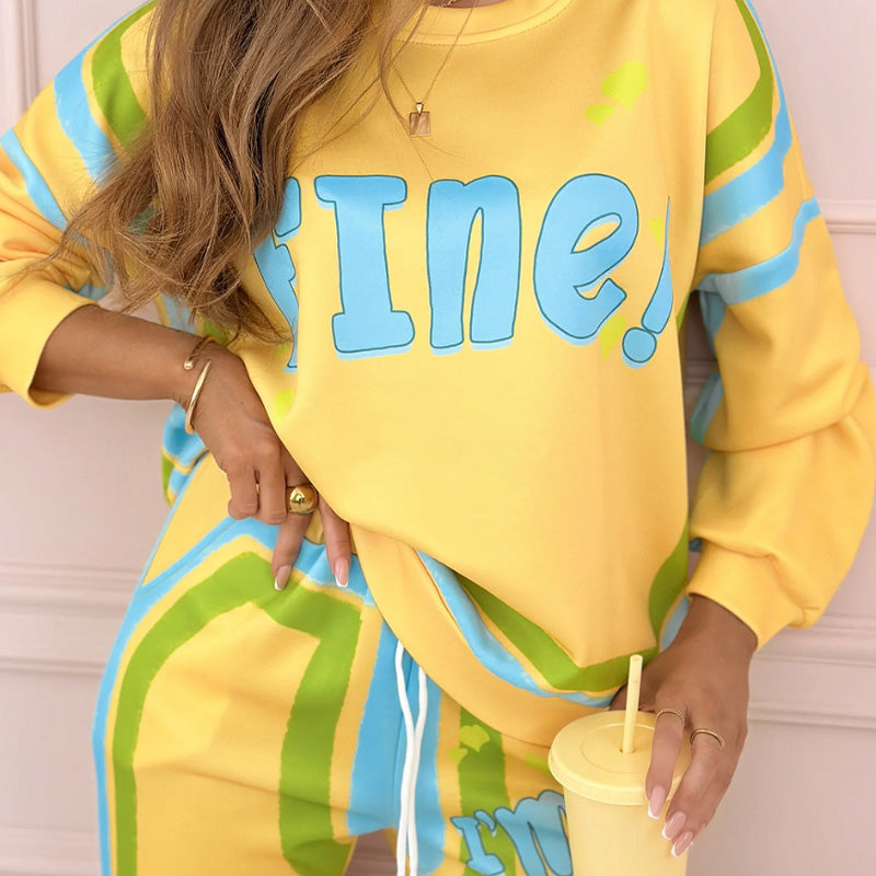 ✨Conjunto de chándal de mujer colorido: sudadera + joggers con estampado-ES