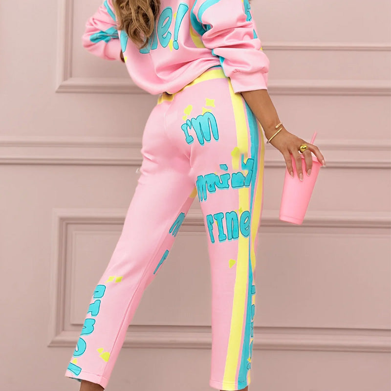 ✨Conjunto de chándal de mujer colorido: sudadera + joggers con estampado-ES