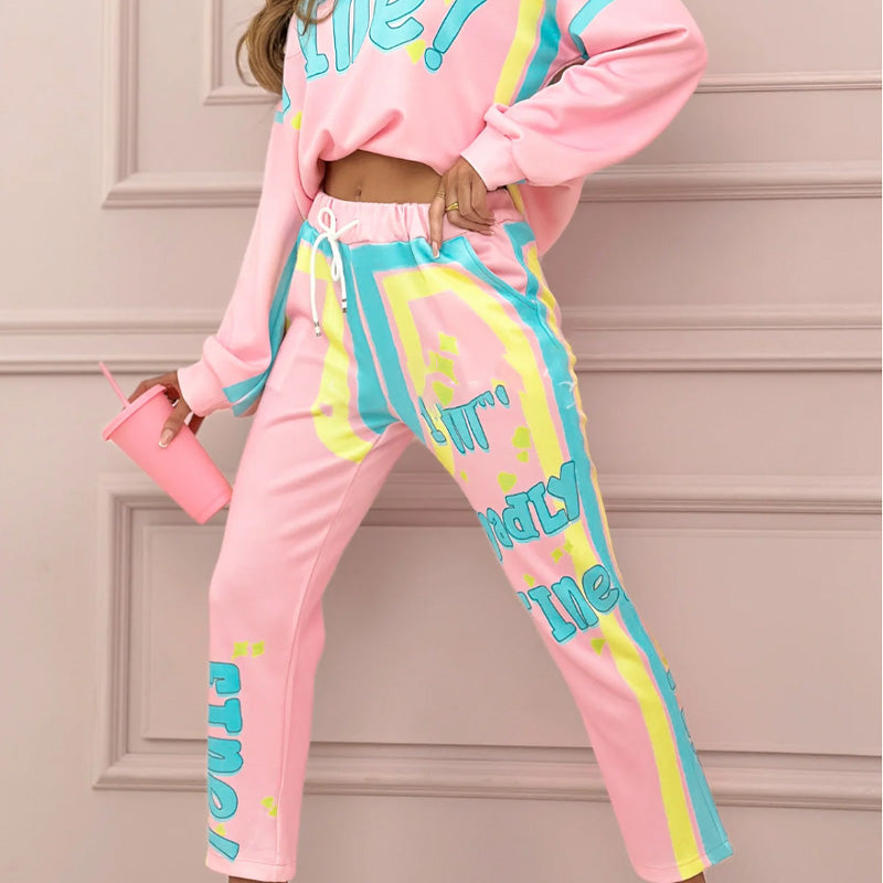 ✨Conjunto de chándal de mujer colorido: sudadera + joggers con estampado-ES