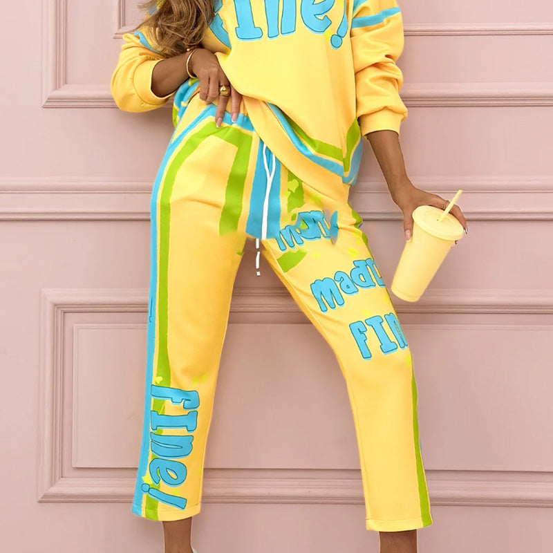 ✨Conjunto de chándal de mujer colorido: sudadera + joggers con estampado-ES