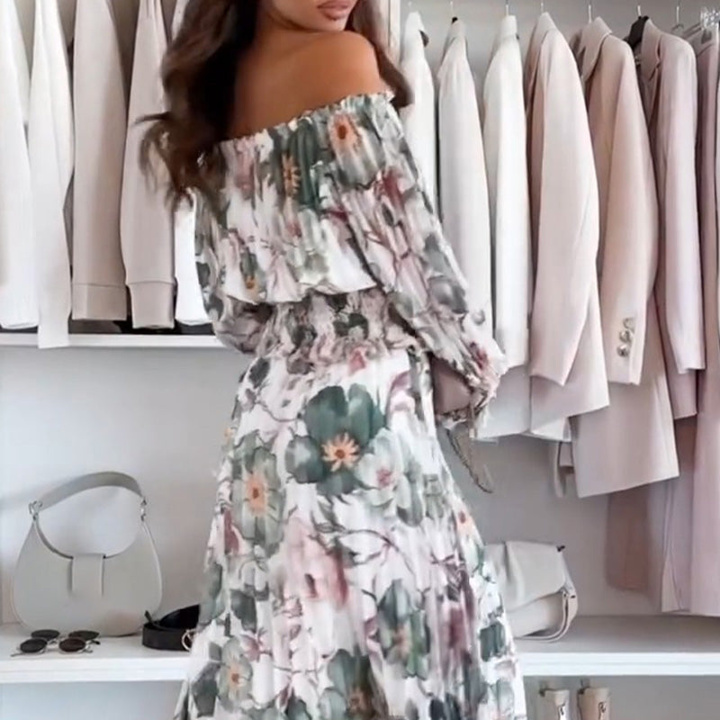 🌸Top floral con hombros descubiertos y conjunto de dos piezas con falda larga-ES