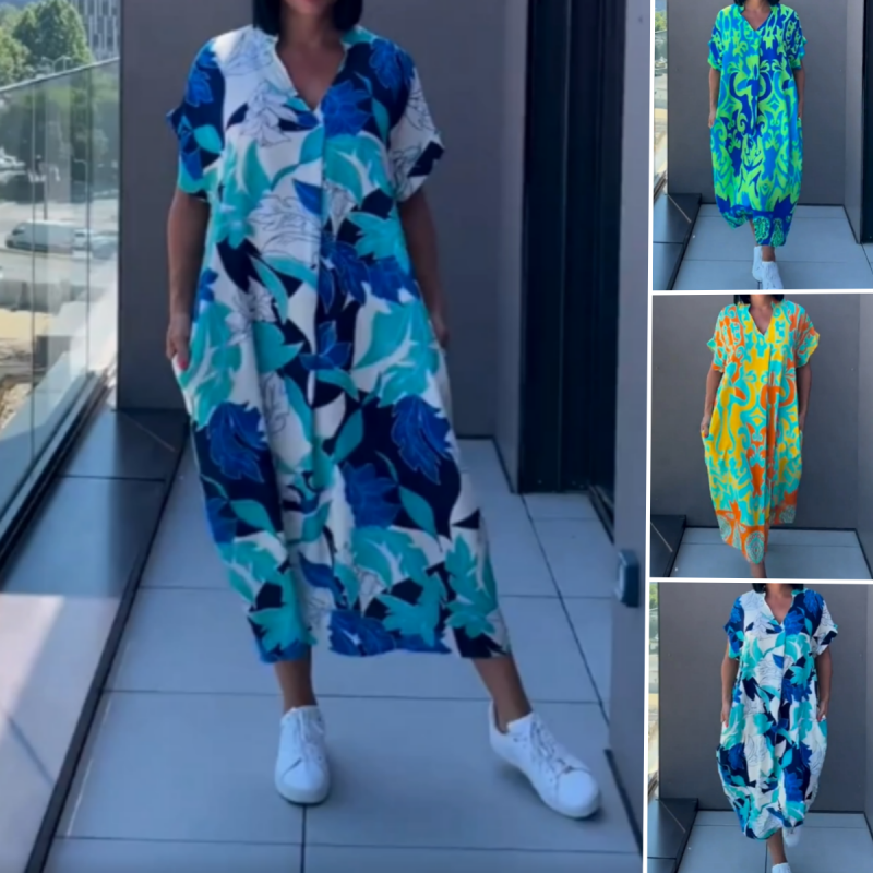 🌿Vestido elegante de mujer con estampado de escote en V-ES
