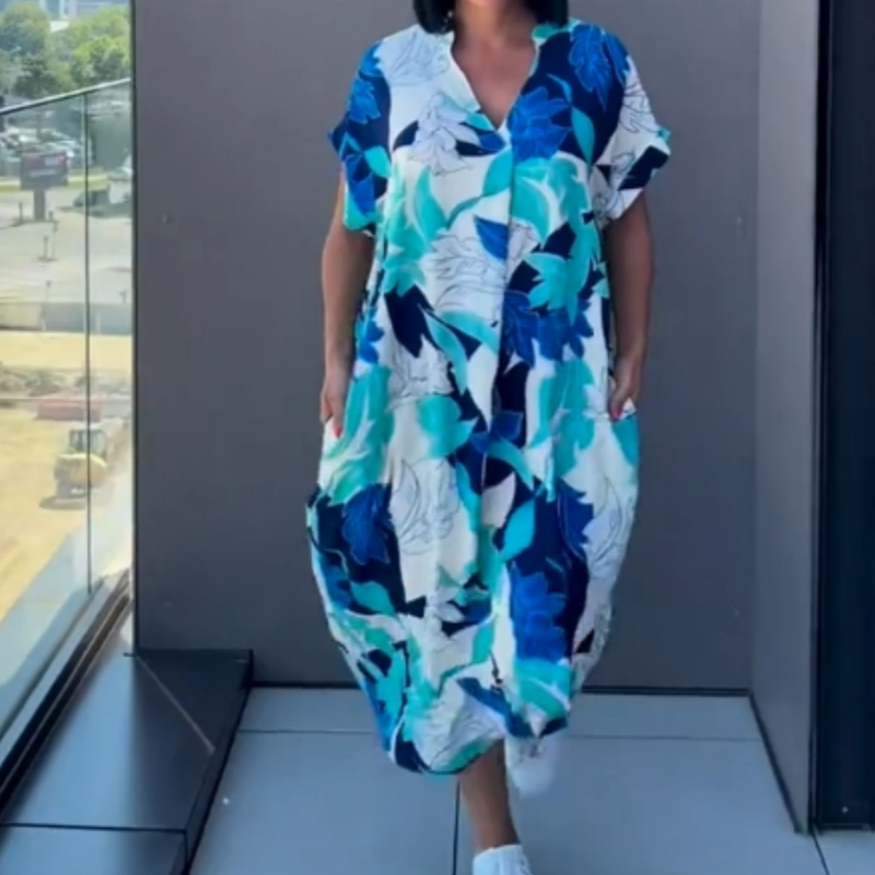 🌿Vestido elegante de mujer con estampado de escote en V-ES