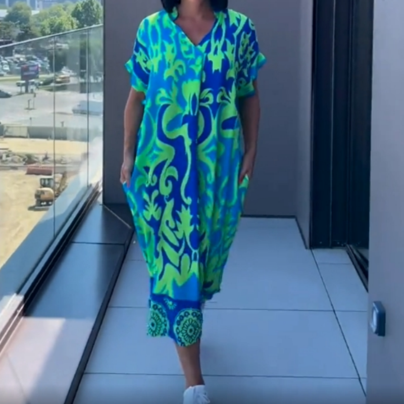 🌿Vestido elegante de mujer con estampado de escote en V-ES