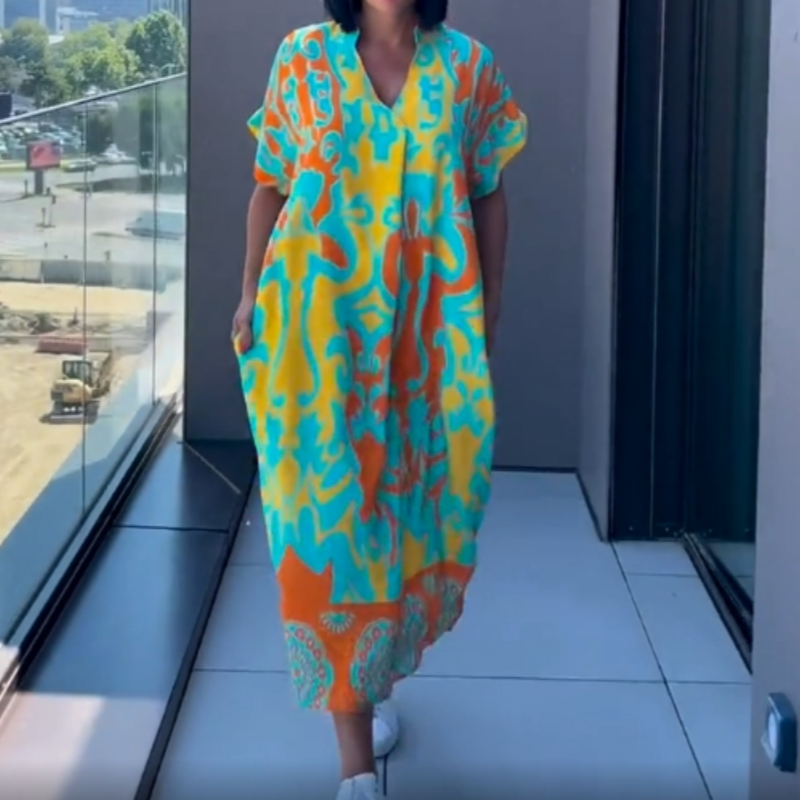 🌿Vestido elegante de mujer con estampado de escote en V-ES