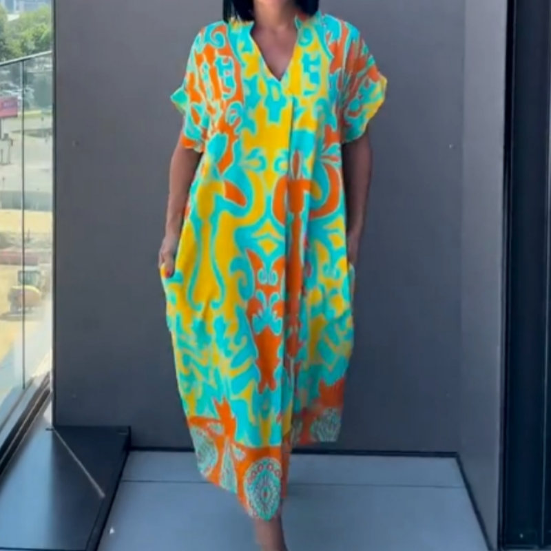 🌿Vestido elegante de mujer con estampado de escote en V-ES