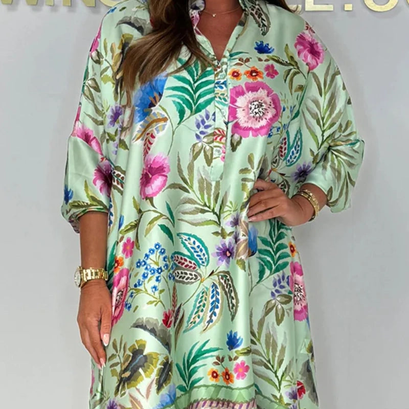 🌺Vestido floral suelto con escote en V abotonado-ES
