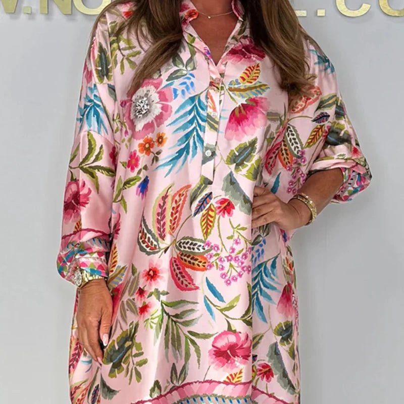 🌺Vestido floral suelto con escote en V abotonado-ES