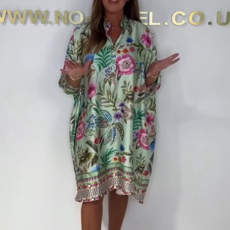 🌺Vestido floral suelto con escote en V abotonado-ES