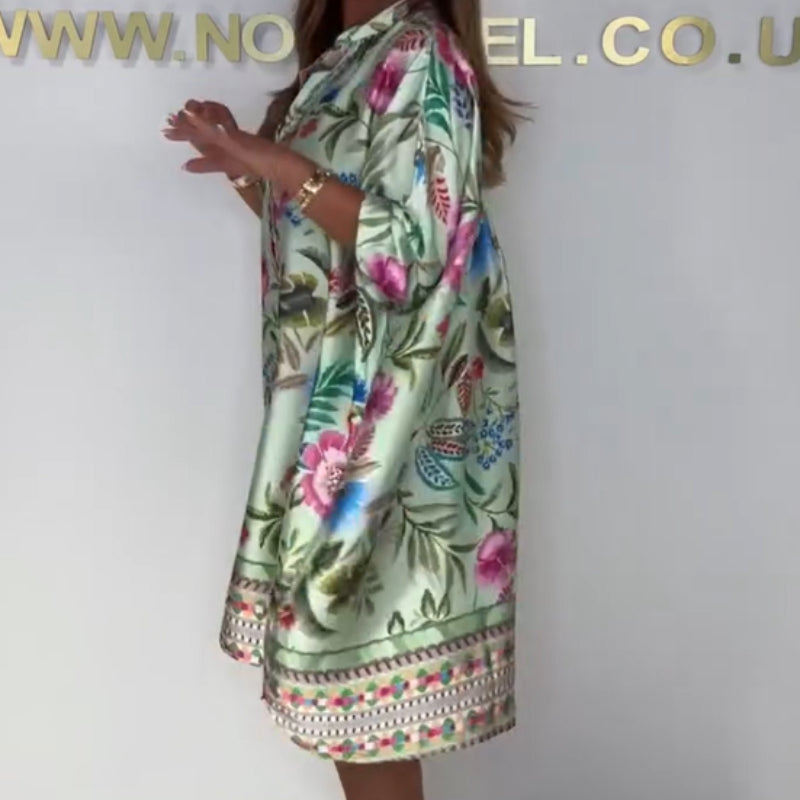 🌺Vestido floral suelto con escote en V abotonado-ES
