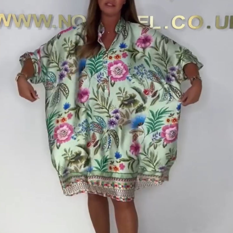 🌺Vestido floral suelto con escote en V abotonado-ES