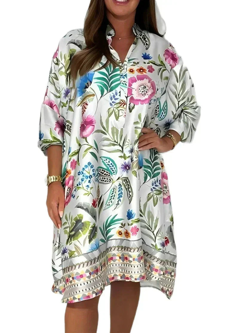🌺Vestido floral suelto con escote en V abotonado-ES