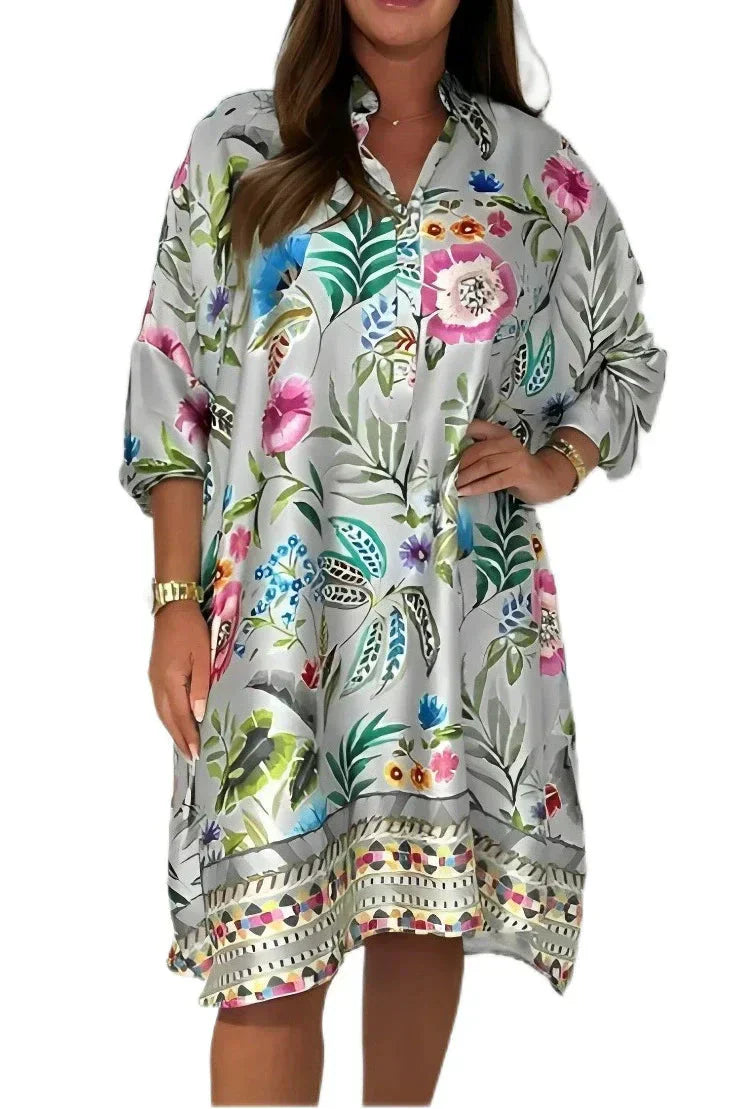 🌺Vestido floral suelto con escote en V abotonado-ES