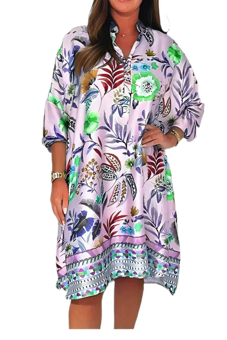🌺Vestido floral suelto con escote en V abotonado-ES