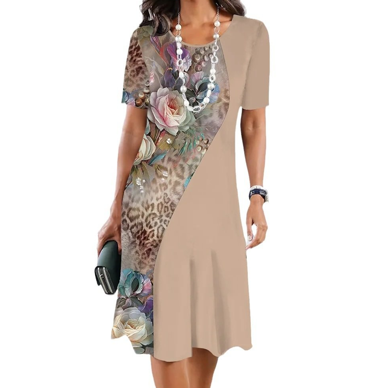 🌸Elegante vestido de mujer con escote redondo y estampados florales.-ES
