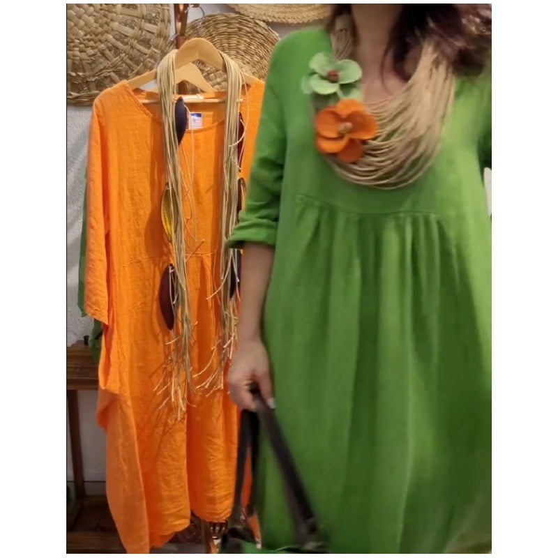 💖Venta limitada 20% de descuento💖Vestido casual de lino de manga larga bohemio para mujer-ES